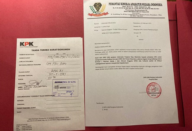 Mantan Sekda dan Oknum Anggota Kota DPRD Pekanbaru Dilaporkan ke KPKi