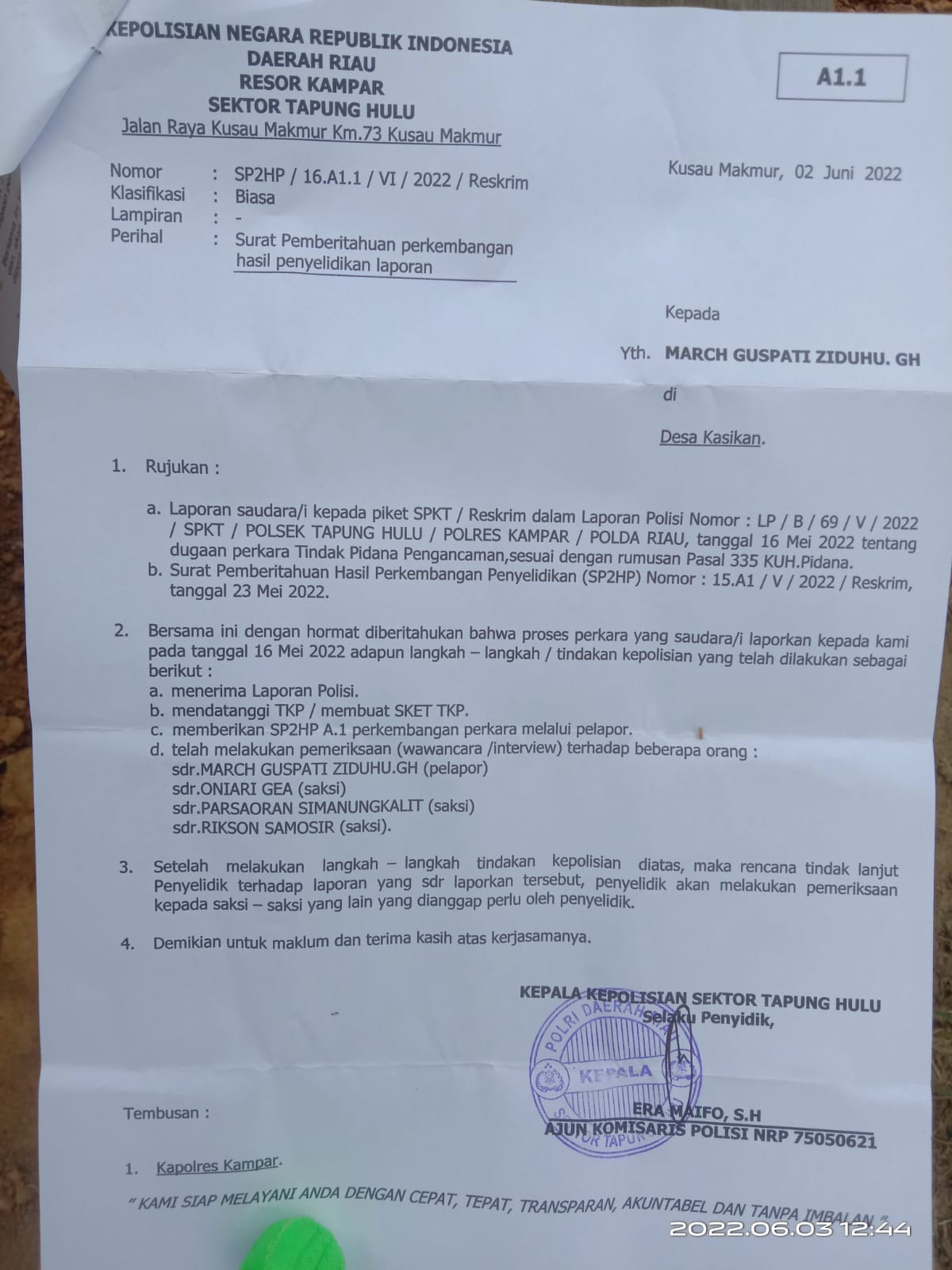 Dr. Freddy Simanjuntak, SH., MH selaku Kuasa Hukum dari PT. Opsi Jelita Pers. Tindaklanjutii