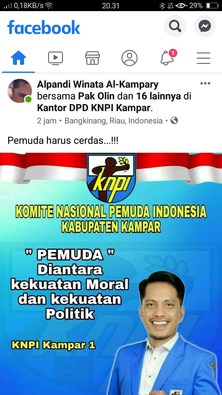 Akun FB Tenaga Honor Satpol PP Kampar Posting Ardiansyah Maju Calon Ketua KNPI Kampari